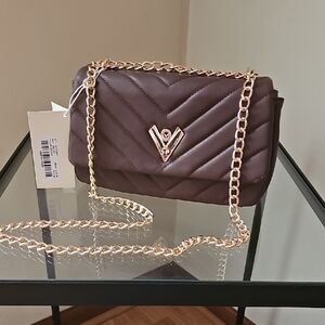 Valentino Orlandi Elegant Brown Quilted  Bag With Gold Chain.